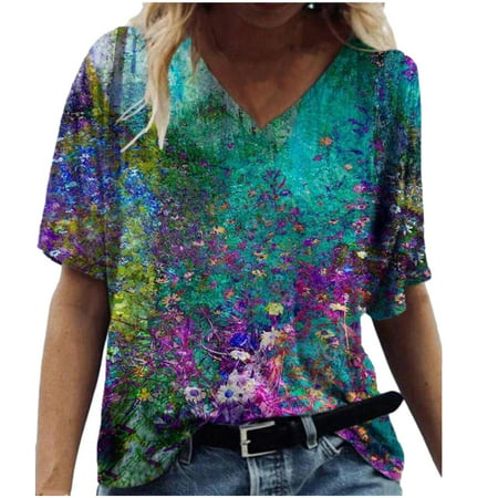 Womens Casual Short Sleeve V Neck Blouse T Shirt Summer Cute Graphic Tees Sexy Workout T-Shirts Tops Ladies Going Out Party Tshirts A531-45988