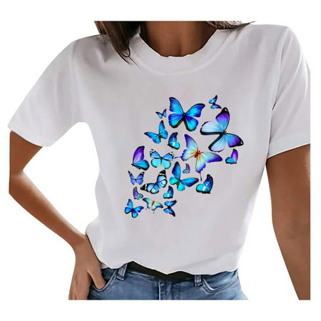 Womens Casual Vintage Boho Printed Pattern Short Sleeve Blouse Summer Cute Graphic Tees Tops Sexy Workout T-Shirts Y2k Going Out Tshirts A67-3443