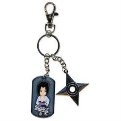 Naruto Shippuden Sasuke Dog Tag & Shuriken Metal Keychain GE-4723