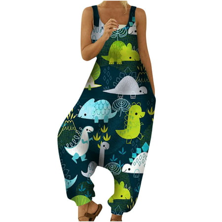 QUYUON Wl-2313 Suspender Print Loose Large Size Drop Crotch Bib Jumpsuit Fashion Womens Ethnic Style Cold Shoulder Cami Pants