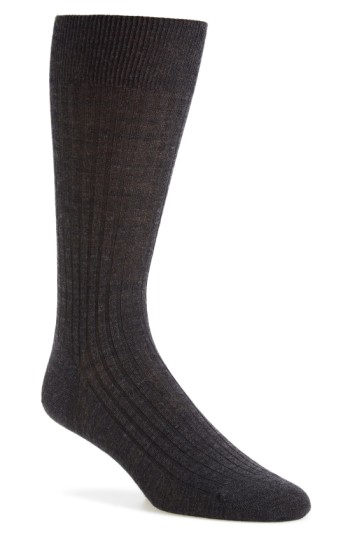 Pantherella Men's Laburnum Merino Wool 5x3 Rib Dress Sock in Gray (5796) | Size Large | HisRoom.com