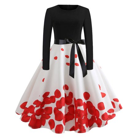 Usupdd Fall Dresses for Women 6249 Women Vintage Bodycon Long Sleeve O Neck Evening Printing Party Prom Swing Dress Female Casual Dress WCC220913-4228