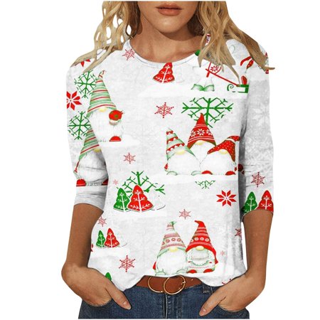 Miximx Women Tops  Women S Fashion Printed Loose T-shirt 3/4 Sleeves Blouse Round Neck Casual Tops - Women Tops Women S Fashion Printed a-a#4973 Femal