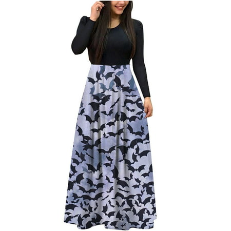 Usupdd Fall Dresses for Women 4313 Women S Fashion Printed Long Sleeve Round-neck Pullover Patchwork Dress Female Casual Dress WCC220913-2292