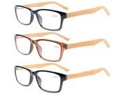 Eyekepper 3-pack Spring Hinges Bamboo Temples Eyeglasses +0.5