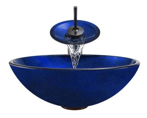 A34 Foil Undertone Glass Vessel Oil Rubbed Bronze Bathroom Ensemble with Pop up Drain