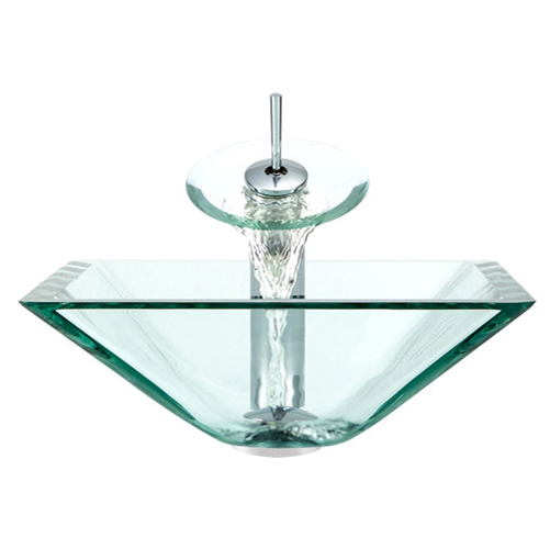 Aurora Sinks G03-Sky Glass Vessel Chrome Bathroom Ensemble with Pop up Drain