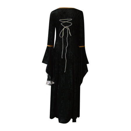 Usupdd Fall Dresses for Women 2022Women S Flared Sleeves Golden Velvet O-Neck Vintage Gown Party Middle Ages Dress Usupdd WAA221006-8306
