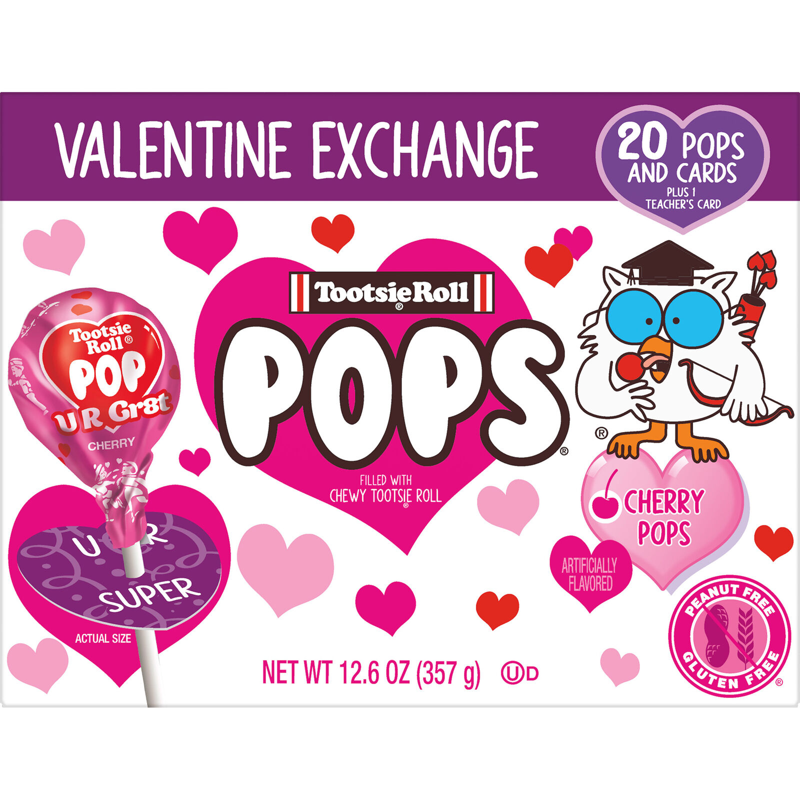 Tootsie Pop Valentine Box 20 Pops and Cards  Assorted Lollipops