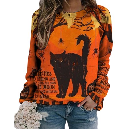Usupdd Women S Halloween Printed Long Sleeves Round Neck Casual Pullover Tops Cute Tops Mama Sweatshirt Usupdd 220729-7786