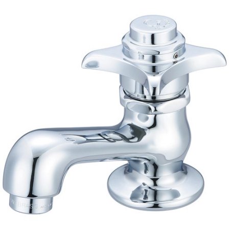 Central Brass 0255-AVC 1.5 GPM Single Handle Self-Close Deck Mounted Bathroom Faucet with Grip Handle and Vandal Resistant Cap Polished Chrome Faucet