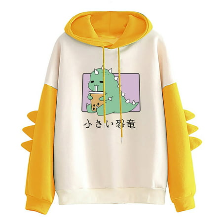 Hoodies Woman Clearance  Women Casual Hoodie Print Long Sleeve Kawaii Dinosaur Sweatshirt Tops