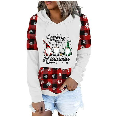 Women Fall Hoodies Clearance Christmas Plaid Print Graphic Sweatshirt for Pullover Sweatshirt Tops Shirt Blouse