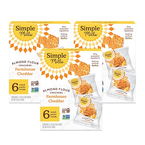 Simple Mills Almond Flour Crackers  Farmhouse Cheddar Snack Packs  Gluten Free  Flax Seed  Sunflower Seeds  Corn Free  Good for Snacks  3 Count (6 Bag
