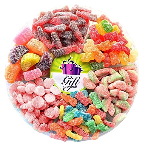 Gift Universe Sour Candy Gift Tray with Albanese's, Sour Patch's, E.Frutti's and Sunrise's Best Seller 6 Section Variety Pack of Sour Candies
