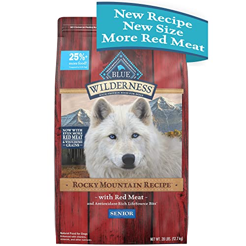 Blue Buffalo Wilderness High Protein  Natural Senior Dry Dog Food  Red Meat with Grain 28 Lb Bag