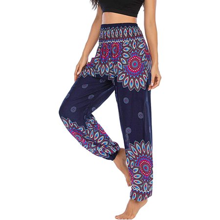 Tokmisa Ri513 Women S Bohemian Yoga Pants Hippy Harem Smocked Waist Trousers Flowy Beach Pants #5513 Pants
