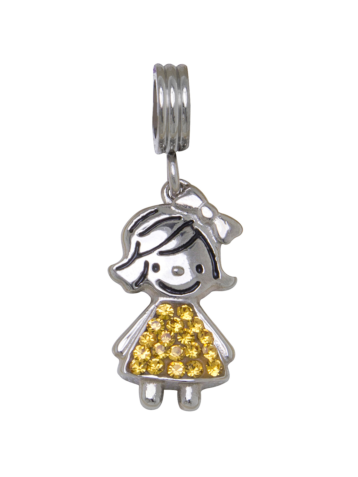 Stainless-Steel Crystal Birthstone Girl Charm