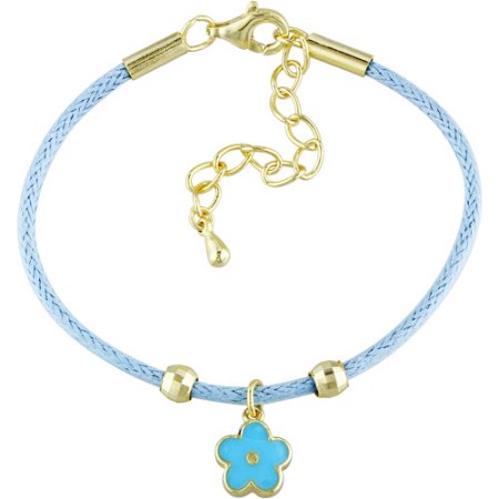 Cutie Pie 18kt Gold Over Sterling Silver Girls' Blue Enamel Flower Charm Bracelet, 5.5