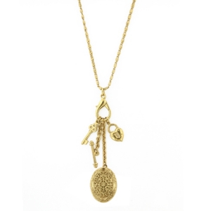2028 Gold-Tone Key, Heart and Oval Filigree Locket Charm Necklace 26 - Gold