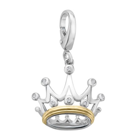 Crown Charm with Diamonds in Sterling Silver & 14kt Gold