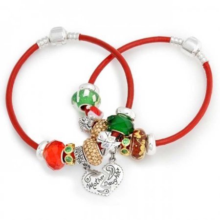 Bling Jewelry Mother Daughter Christmas Charm Bracelet Set 925 Silver