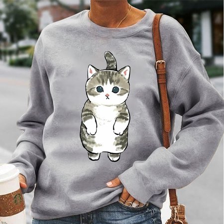 Tokmisa Fashion Women Casual O-neck Animal Cat Printing Long-sleeved Sweatshirt Tops #1253
