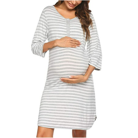 Usupdd Woman Stripe Short Sleeve Breast-Feeding Pregnant Maternity Nursing Dress Usupdd WCC220822-5674