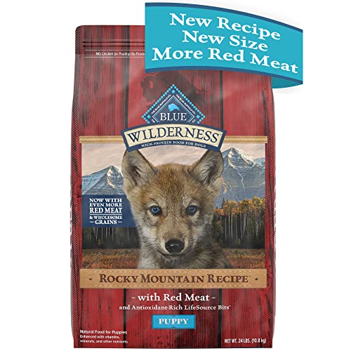 Blue Buffalo Wilderness Rocky Mountain Recipe High Protein Natural Puppy Dry Dog Food  Red Meat with Grain 24 Lb Bag