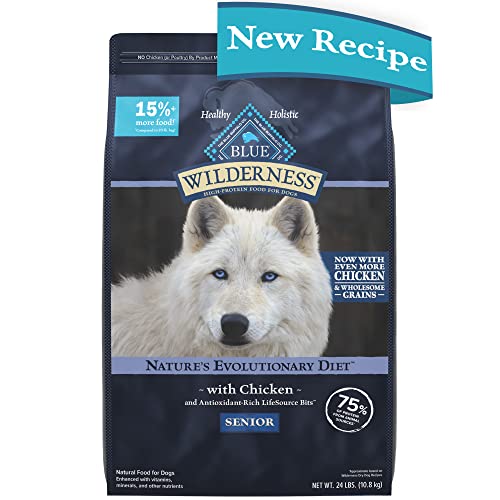 Blue Buffalo Wilderness Senior High Protein Dry Dog Food Plus Wholesome Grains  Chicken  24 Lbs