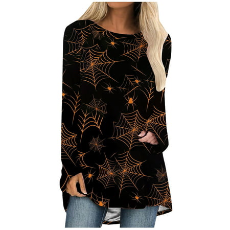 Usupdd Women Casual Long Sleeve Round Neck Tops Loose Blouse Halloween Printed Shirts Usupdd 220808-7681
