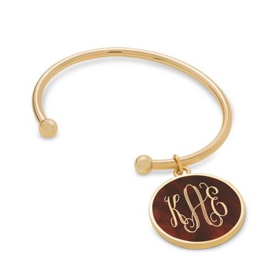 Acrylic Monogram Bracelet with Medium Rosewood Charm with Beveled Edge Round Keepsake Box - Wedding Jewelry - Personalized at Things Remembered