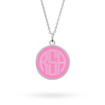 Acrylic Monogram Necklace with Small Flamingo Charm with Beveled Edge Round Keepsake Box - Wedding Jewelry - Personalized at Things Remembered