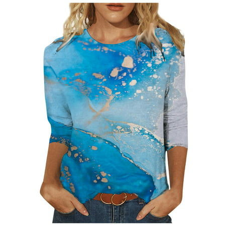 Women Long Sleeve Tops  Tee Shirts Women S Ladies Tops and Blouses White Thermal Shirt Fashion Women S Spring Printed Mid-Length Sleeves Crew-Neck Cas
