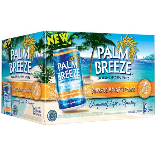 Palm Breeze Pineapple Mandarin Orange Sparkling Alcohol Spritz, 12 Fl Oz, 6 Pack