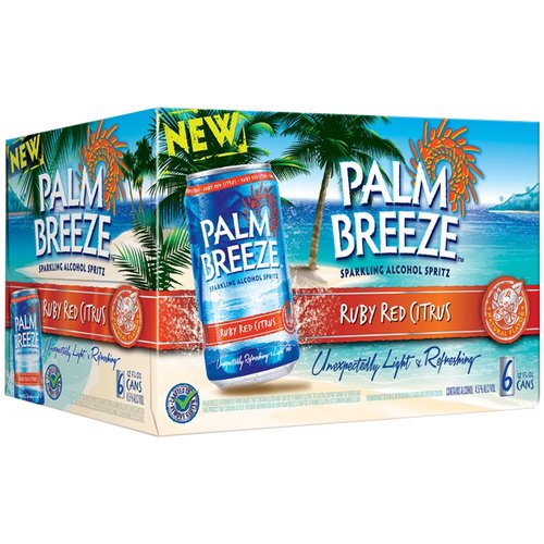 Palm Breeze Ruby Red Citrus Sparkling Alcohol Spritz, 12 Fl Oz, 6 Pack