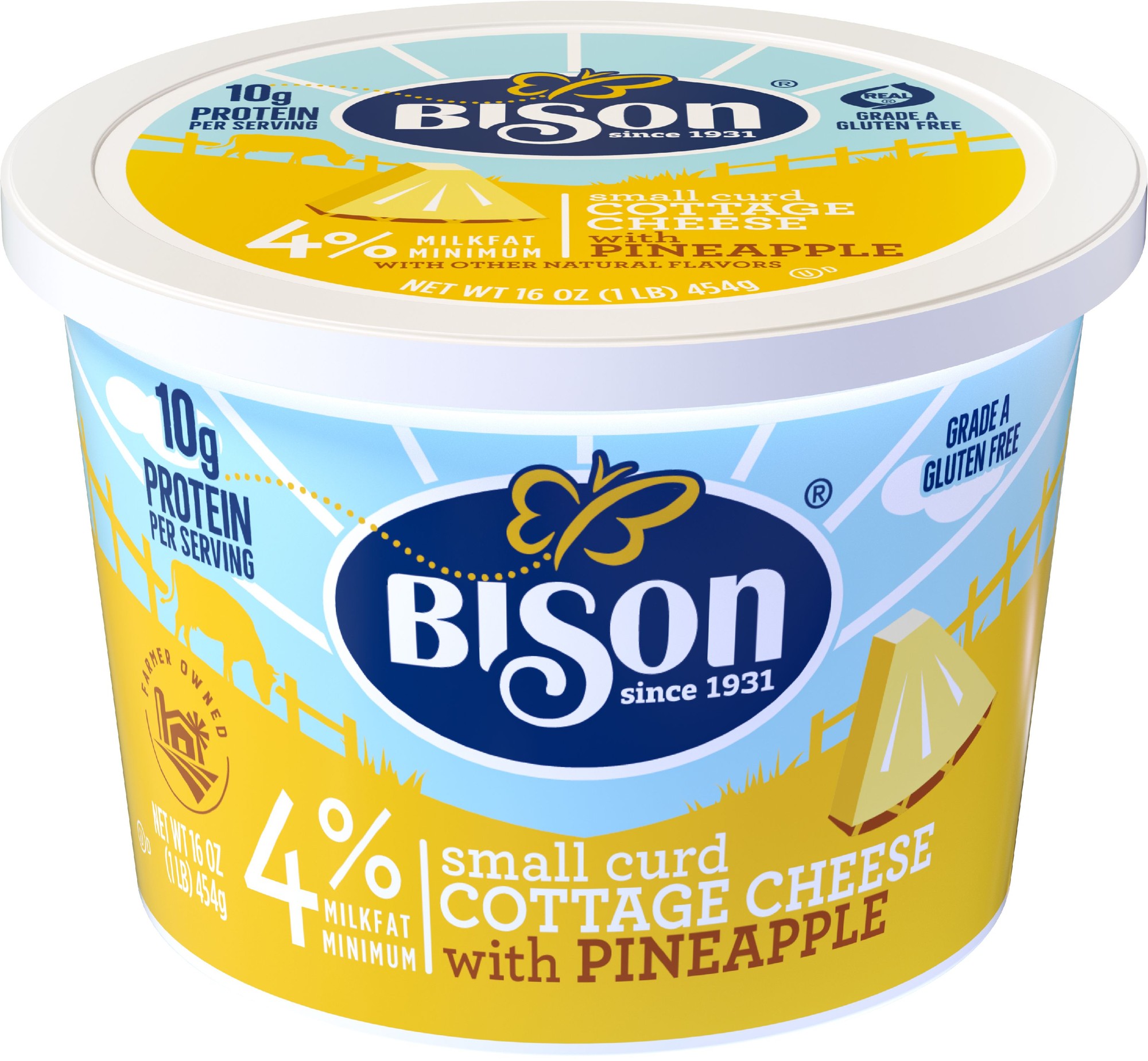 Bison Small Curd 4% Milkfat Cottage Cheese with Pineapple, 16 Oz