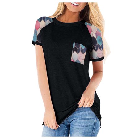 Womens Casual Elegant Round Neck Boho Prints Short Sleeve Blouse Summer Cute Graphic Tees Tops Sexy Workout T-Shirts Y2k Going Out Tshirts A67-9764