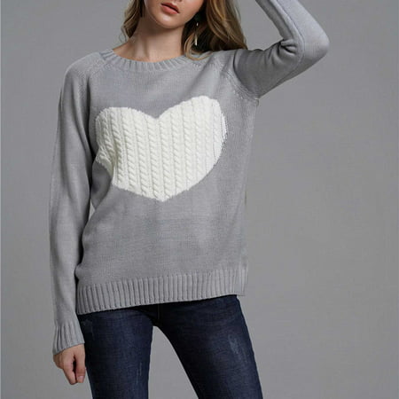 Tokmisa C239 Woman Fashion Love Long Sleeves Round Neck Loose Tops Blouse Knitted Sweater #We 6249