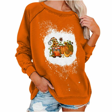 Miximx Women Tops  Women S Tops Thanksgiving Round Neck Sweater Loose Blouse Hoodless Sweatshirt - Women Tops Women S Tops Thanksgiving a-a#9585 Femal