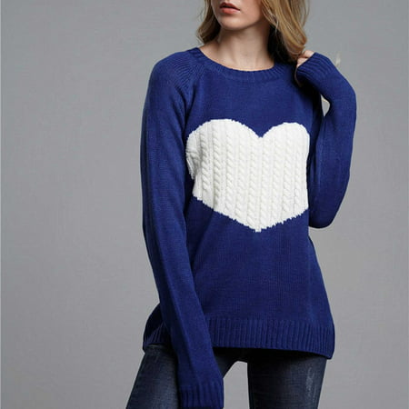 Tokmisa C239 Woman Fashion Love Long Sleeves Round Neck Loose Tops Blouse Knitted Sweater #We 6249