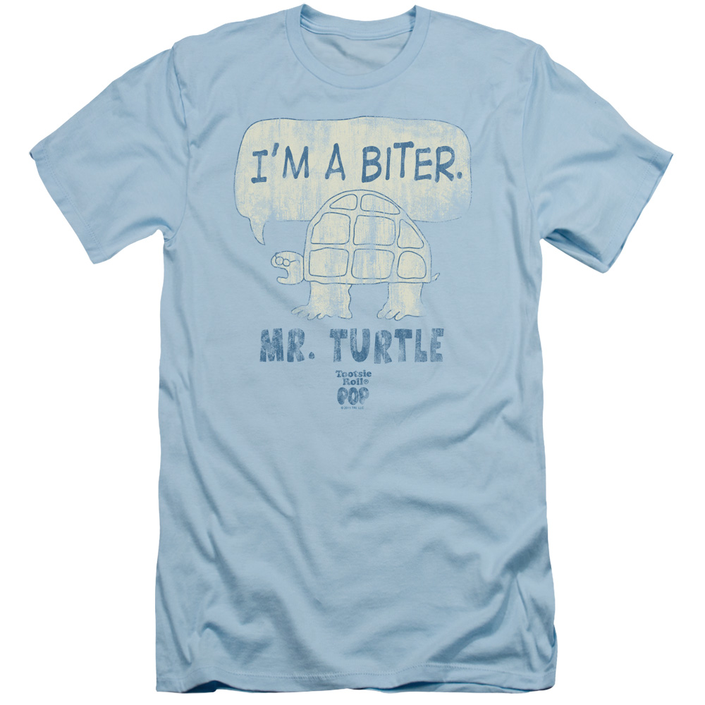 Tootsie Roll Chocolate Candy Tootsie Pop Turtle I M a Biter Adult Slim T-Shirt