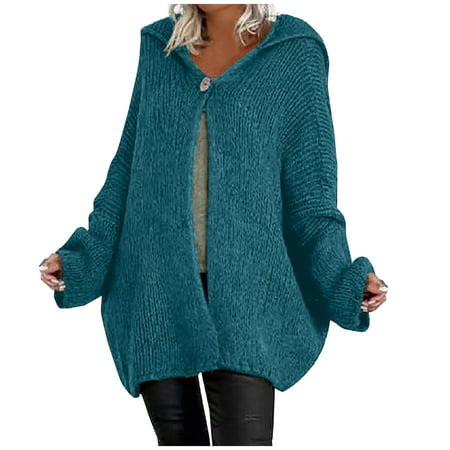 Miximx Women Casual Solid Long Sleeve Button Hooded Cardigan Sweater Coat with Pockets Tops - Gifts for Women Women Casual Solid a-a#3439 Winter Cloth