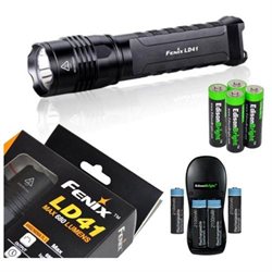 Fenix LD41 XM-L2 U2 680 Lumen LED Tactical Flashlight with Four Rechargeable AA Batteries, Charger & Four EdisonBright AA Alkaline Batteries