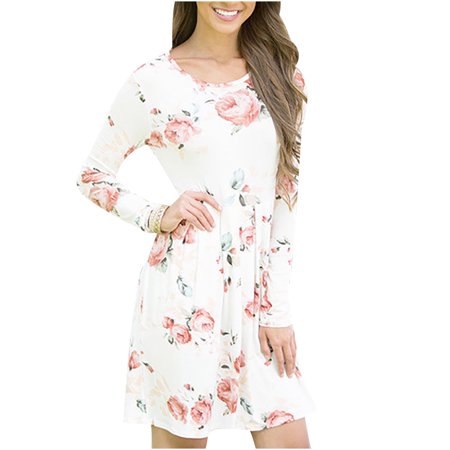 Usupdd Fall Dresses for Women 2022Women S Casual Printing High Collar Long Sleeve Round Neck Slim Long Dress Usupdd WAA221006-4973