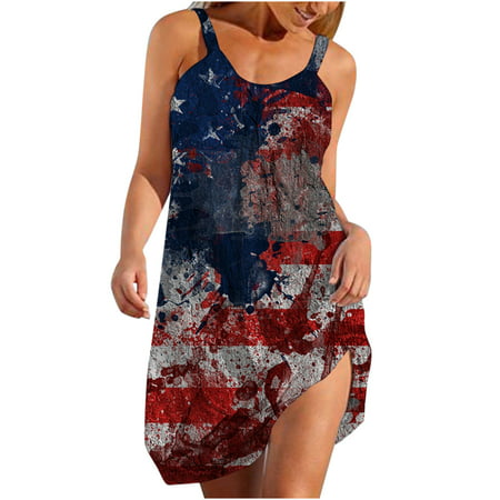 Summer Dresses for Women 2022 Women S Fashion Casual Round Neck Leisure and Entertainment Sling Digital Print Mini Dress for Daily Wear in Summer