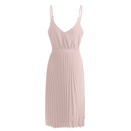 Usupdd Fall Dresses for Women 4875 Fashion Women Sexy Solid Sleeveless V-Neck Suspender Long Dress Pleated Dress WBB221007-2854