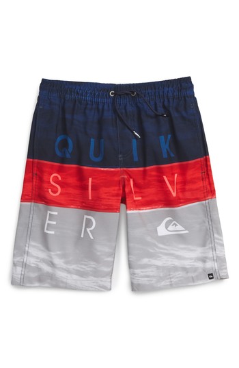 Boy's Quiksilver Word Waves Volley Board Shorts, Size S (10) - Red
