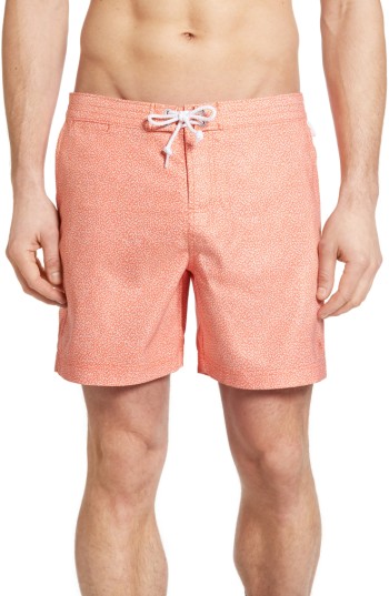 Men's Original Penguin Floral Volley Swim Trunks, Size 33 - Orange