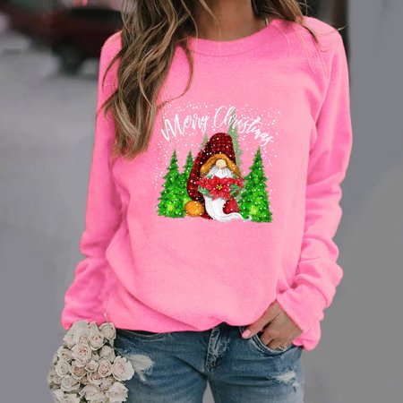 FengLS Women S Fashion Loose Christmas Print Round Neck Sweater 10-Ladies Fall Tops-19A#12989 Womens Clothes MYFWomen S Fashion Loose